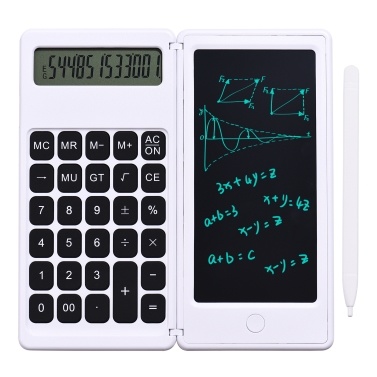 Foldable Calculator & 6 Inch LCD Writing Tablet Digital Drawing Pad 12 Digits Display with Stylus Pen Erase Button for Children Adults Home Office School Use