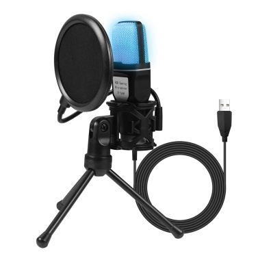 RGB Seven-Color Luminous USB Condenser Microphone for Gaming and Video