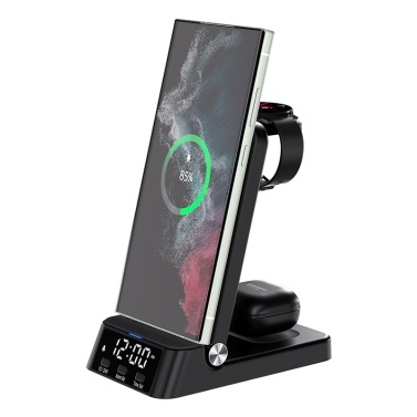 JJT-A60 4-In-1 Charging Stand with Clock - 15W Fast Magnetic Wireless Charging for iPhone/Samsung
