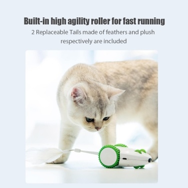 Gigwi PETGEEK Automatic Cat Toy Interactive Cat Toy Mouse Sound Squeaky Cat Toy Cat Mouse Toys with 2 Replaceable Tails Feather Cat Toys for Indoor Cats Exercise Moving Cat Toy USB Rechargeable