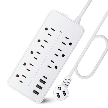 EL-08 Plug Power Strip Surge Protector with 8 Outlets and 4 USB Ports, 1700J, 2000W/10A, ETL Listed, Fireproof, Overload Protection, For Home Office Garage
