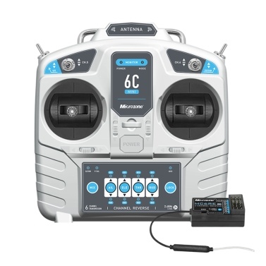 Microzone MC6C 2.4GHz 6CH Remote Controller Mode 2 Transmitter and MC6RE Receiver Radio System for RC Airplane Drone Multirotor Helicopter Car Boat(Left Hand Throttle)