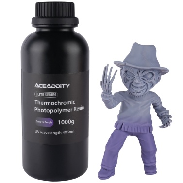 Aceaddity Thermochromic 3D Printer Resin High Resolution 405nm UV-Curing Photopolymer Printing Resin Suitable for 2K/4K/8K LCD/DPL/SLA 3D Printers Turning from Grey to Purple 1KG/Bottle