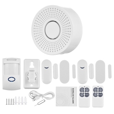 WiFi Home Security System Tuya APP Contol Type-C Power Supply Wireless Receiver Remote Control Kit Door and Window Detector Alarm Infrared Detector for House Apartment Alarm System