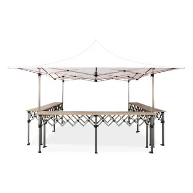 Stand Buvette pliant 4x4m Alu 45 + 3 comptoirs 285x40cm