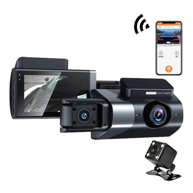 Triple Camera Dash Cam 1080P HD Car DVR Car Security Camera 170° Ultra-Wide Angle Infrared Night Vision 24h Loop Recording Parking Monitoring