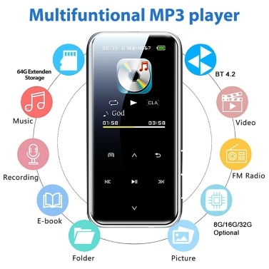 M22 BT MP3 Music Video Player Lossless HiFi Sound Music Player 1.8-inch OLED Screen with FM Radio Recording Stereo FM Automatic Radio MP3 MP4 3.5mm Audio Input TF Card Optional