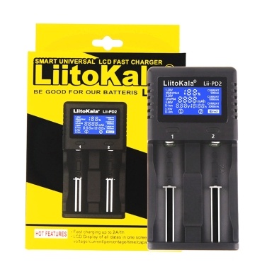 LIITOKALA LII-PD2 Smart Battery Charger for 18650 26650 21700 NiMH Lithium Rechargeable Batteries 2 Slots Independent Charging Auto-polarity Detector Charger