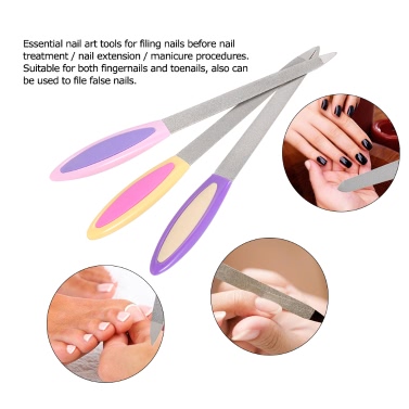 3 Pcs Double-sided  Nail File Stainless Steel Nail Filers Manicure Pedicure Tool Sanding Polishing Buffing Tool