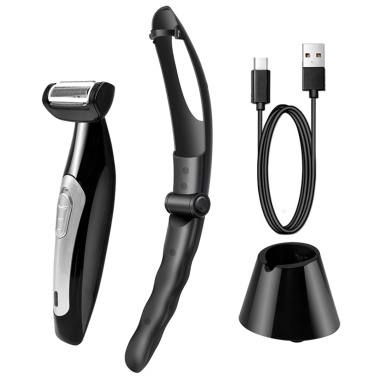 Electric Back Hair Remover Men's Full Body Hair Shaver Trimmer Detachable Foldable Handle Whole Body Washable Wet and Dry Use with Charging Dock