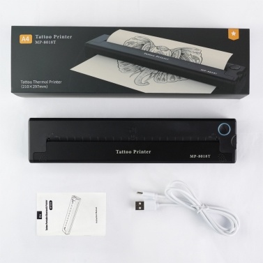 MP-8018T Tattoo Transfer Machine Thermal Printer Line Drawing Hand Tattoo Transfer Supplies Tattoo Equipment Built-in 2000mah Lithium Battery Black