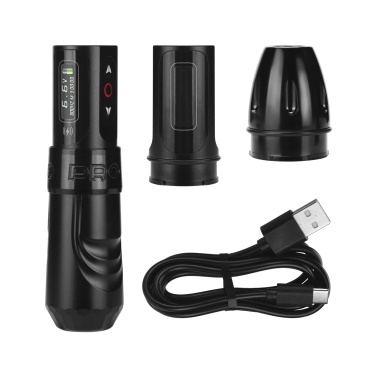 Wireless Timer OLED Dynamic Display Adjustable Dual Rechargeable Batteries Electroplated Aluminum Long Pen Pen Motor Body Art Machine Rotary Body Art Pen with USB Charging Cable