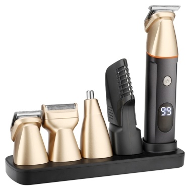 5-in-1 Men's Hair Clipper Set Beard Shaver Electric Body Hair Trimmer Nose Trimmer Haircut Kit Fully Washable USB Rechargeable with Charging Base