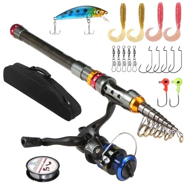 Portable Lure Rod Set Spinning Reel Fishing Rod Combos Full Kit Telescopic Fishing Rod Pole with Reel Line Lures Hooks Fishing Gear Accessories Organizer