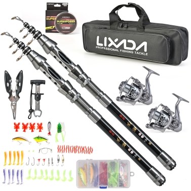 Lixada 1.5m/1.8m/2.1m/2.4m Fishing Pole Reel Combos Telescopic Fishing Rod Kit with Fishing Pliers and Fish Lip Grip Tool