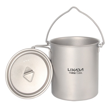 Lixada 750ml Ultralight Titanium Pot Water Mug Cup with Lid and Foldable Handle Outdoor Camping Cooking Picnic