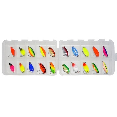 20pcs Trout Spoon Lure Set Mixed Colors Artificial Metal Bait Freshwater Lake Fishing Tackle