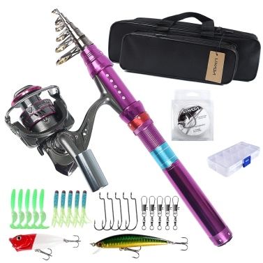 Lixada Fishing Rod and Reel Combo Carbon Fiber Telescopic Fishing Rod with Reel Combo Set Lures Jig Hooks Fishing Carrier Bag