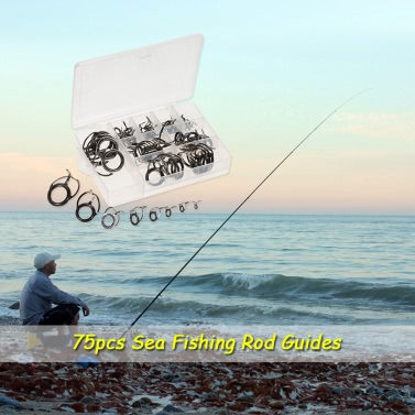 75pcs Sea Fishing Rod Guide Set Tip Repair Kit Fishing Rod Parts Stainless Steel Construction for Saltwater Freshwater