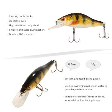 Lixada 8.5cm / 10g Naturgetreue Fischköder Crankbait des harten Köder Angelhaken Angelgerät