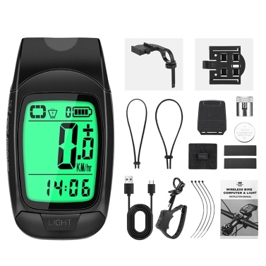 Full Screen Backlight Multifunctional Bike Cycling Speedometer Wireless USB Rechargeable Waterproof Bike Speedometer with Light and Horn