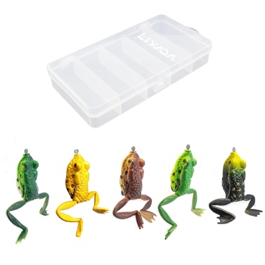 LIXADA 5 Pcs Frog Fishing Lures Kit Soft Bionic Fishing Lure Lifelike Frog Topwater Floating Bait Artificial Bait with Hooks Fishing Tackle 2.2 in 0.6 oz / pc