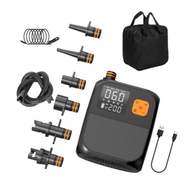 Portable Paddle Board Pump 25PSI High Pressure Electric Air Compressor Pump Power Bank with 6 Nozzles and LED Light for Inflatable Boat Surfboard Stand-up Paddle Board Air Mattress Swimming Rings