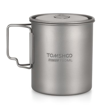 TOMSHOO Ultralight 750ml Titanium Cup Outdoor Portable Camping Picnic Water Cup Mug with Foldable Handle