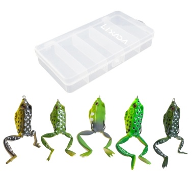 LIXADA 5 Pcs Frog Fishing Lures Kit Soft Bionic Fishing Lure Lifelike Frog Topwater Floating Bait Artificial Bait with Hooks Fishing Tackle 2.2 in 0.5 oz / pc