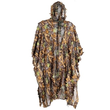 Ghillie Suits for Men Hunting 3D Leaves Camouflage Ghillie Poncho Camo Cape Cloak Stealth Ghillie Suit Military CS Woodland Hunting Poncho