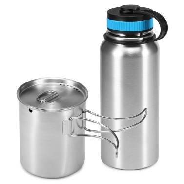 1000ml Stainless Steel Vacuum Insulated Water Bottle with 700ml Water Cup Hanging Pot