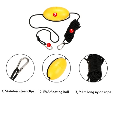 1pc Kayak Drift Anchor Tow Rope Tow Line 9.1m / 30ft Long Nylon Rope Stainless Steel Clips Kayak Accessory