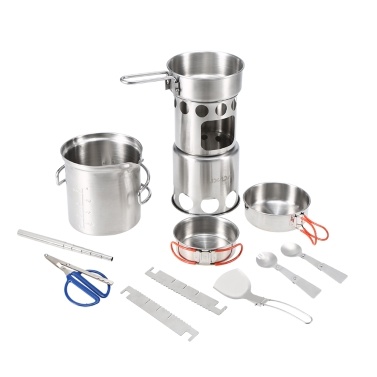 10Pcs Camping Cookware Mess Kit