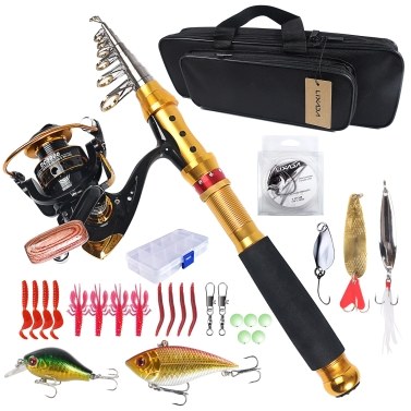 Lixada Fishing Rod and Reel Combo Carbon Fiber Telescopic Fishing Rod with Reel Combo Set Lures Jig Hooks Fishing Carrier Bag
