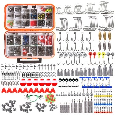 343pcs Fishing Accessories Kit Including Tackle Box Fishing Hooks Weights Jig Heads Barrel Swivels