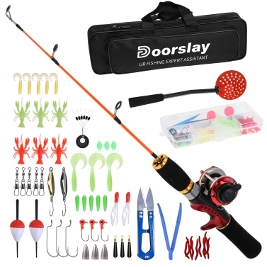 Doorslay Ice Fishing Rod Reel Combo Complete Kit with Ice Skimmer Scoop and Carry Bag Lures Hooks Swivels Accessories