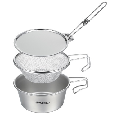 TOMSHOO Stainless Steel Sierra Cup Bowl with Mesh Strainer Colander and Lid for Camping Hiking Backpacking