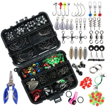 188pcs Fishing Accessories Kit with Tackle Box Pliers Jig Hooks Swivels Snaps Sinker Sliders Beads