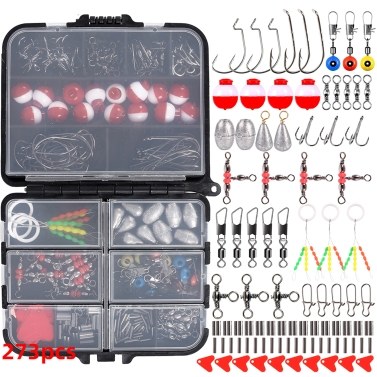 273pcs Fishing Accessories Kit Including Swivel Snap Hooks Sinker Slides Fishing Tackle Box