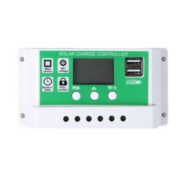 30A Solar Charge Controller 12/24V PWM Solar Panel Controller Battery Intelligent Regulator with Dual USB Port Adjustable Parameter LCD Display Timer Setting