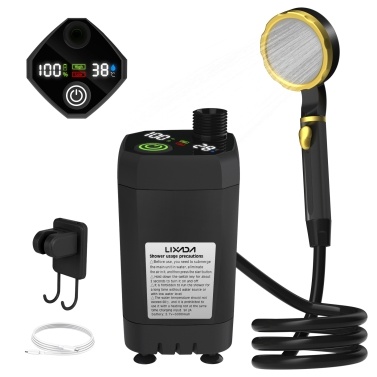 Lixada Portable Camping Shower Pump Kit Camp Shower w/ Full Screen Intelligent Digital Display Adjustable 6000mAh Shower Kit