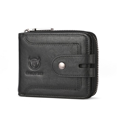 BULLCAPTAIN Genuine Leather Men's RFID Blocking Bifold Wallet Short Zip Design Multi-Card Slots & Money Clip Mens Wallets RFID Blocking for Cards and IDs