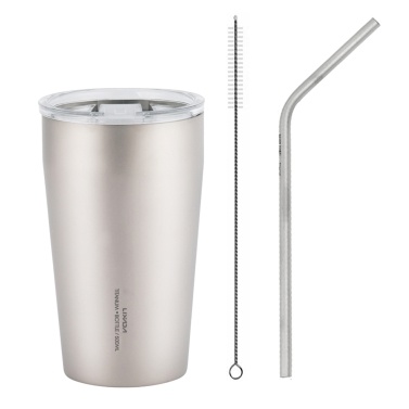 Lixada 500ml Double Wall Titanium Beer Cup with Drinking Straw and Cleaning Brush Outdoor Camping Backpacking Cup