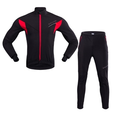 TOMSHOO Men Cycling Clothing Set Outdoor Sports Winter Warm Thermal Fleece Long Sleeve Bike Jacket Pants Bicycle Suit