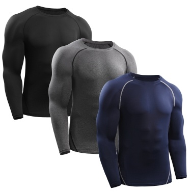 Men Sport Shirts 3 PCS Elastic Quick Dry Base Layer O-Neck Long Sleeve Sport T-Shirt Tops Workout Fitness