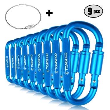 TOMSHOO 9 Pack Aluminum Alloy D-ring Carabiner Hanging Hook Buckle