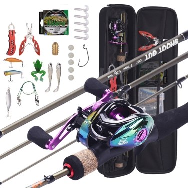 lizard 1.98m Portable Fishing Rod + Baitcasting Reel Fishing Wheel Hard Soft Lure Line Fishing Tackle Bag Set