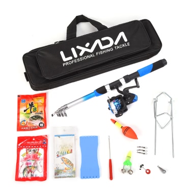 Lixada Fishing Tackle Set with 2.1m Telescopic Fiberglass Fishing Sea Rod Spinning Fishing Reel Fishing Baits Hooks Fishing Bag Kit Seawater Freshwater Suits Professional Travel Fishing Pole Rod Set