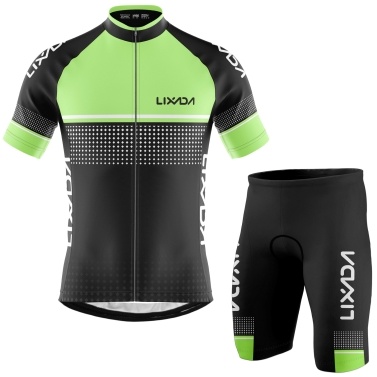 Lixada Men Cycling Jersey Set Breathable Quick-Dry Short Sleeve Biking Shirt and Foam Padded Shorts MTB Cycling Outfit Set