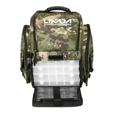 Lixada Fishing Tackle Backpack with 4 Trays Large Tackle Storage Bag with Rain Cover Outdoor Shoulder Backpack Water-Resistant Fishing Gear Bag